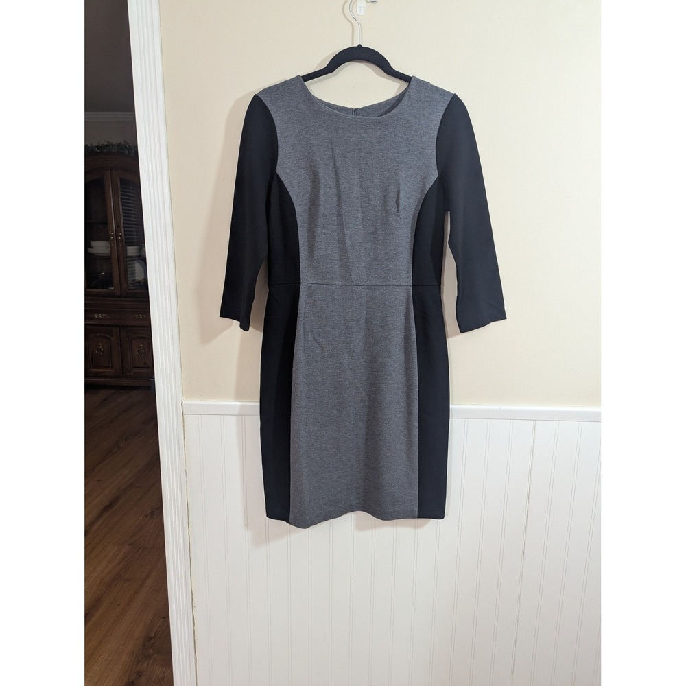 Talbots Petites Grey Black Colorblock Sheath Dress 3/4 Sleeve Size 6P Office